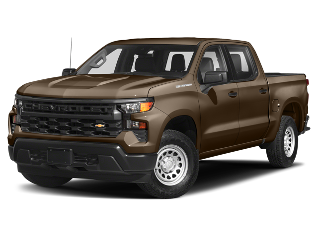 An image of a bronze Chevy Silverado 1500 Crew Cab with Standard Bed, 3/4 facing the camera. 