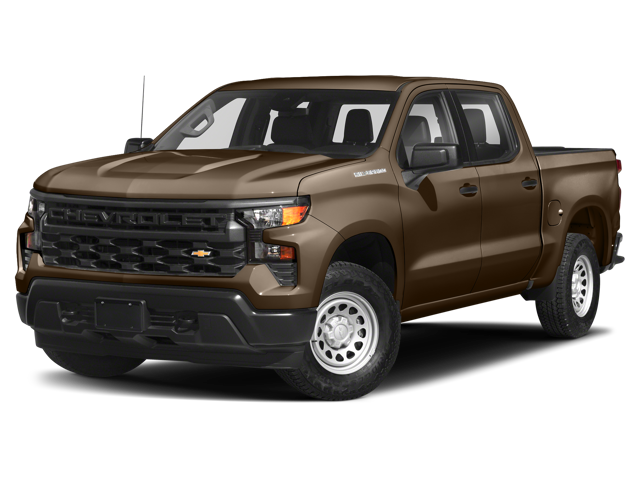 An image of a bronze Chevy Silverado 1500 Crew Cab with Standard Bed, 3/4 facing the camera.