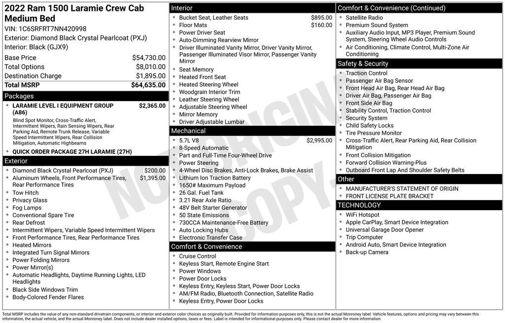 2022 RAM 1500 Laramie Crew Cab 4x4 6'4" Box