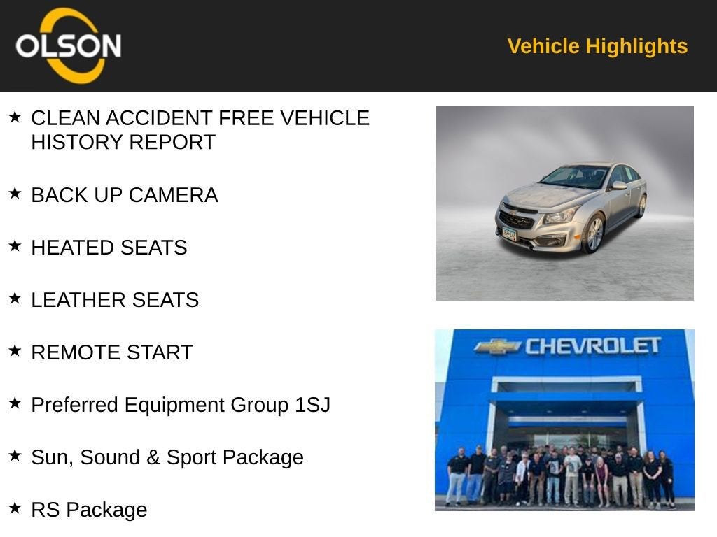 Used 2015 Chevrolet Cruze LTZ with VIN 1G1PG5SB4F7113612 for sale in Redwood Falls, Minnesota