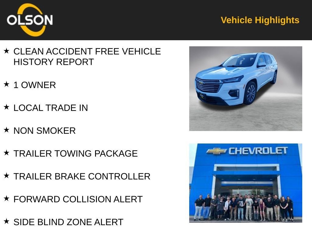 Used 2022 Chevrolet Traverse Premier with VIN 1GNEVKKW3NJ169068 for sale in Redwood Falls, Minnesota