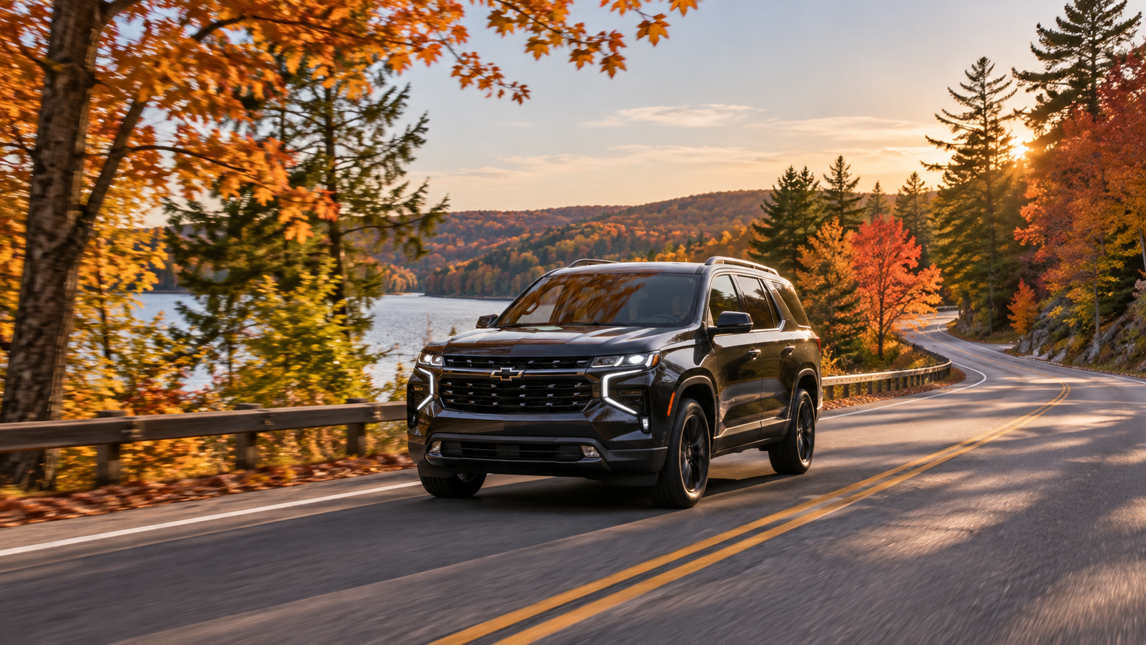 Vehicle driving through fall scenery in Minnesota